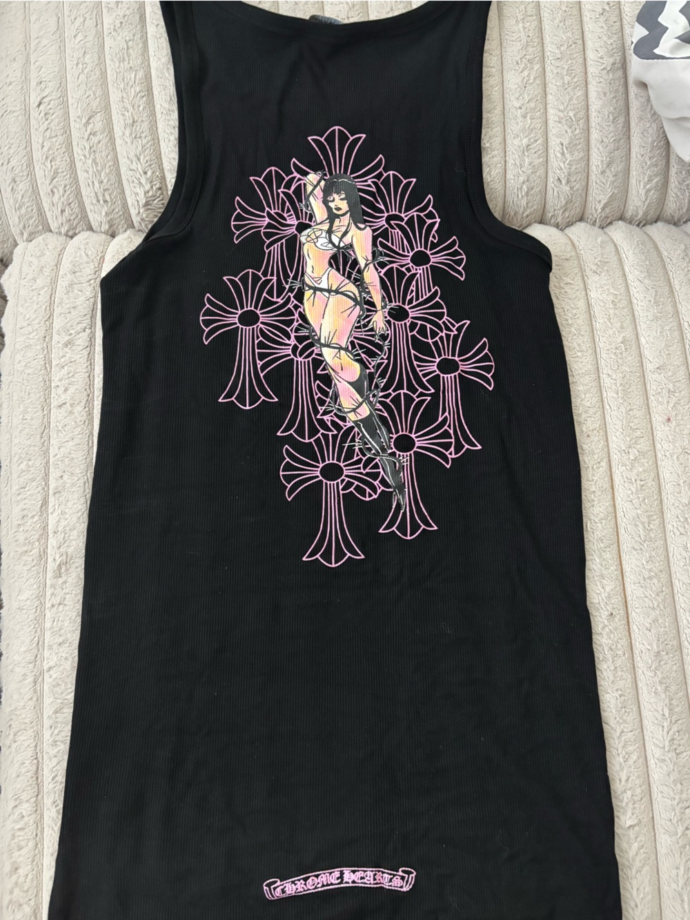 Chrome Hearts Black Mini Dress with Pink Graphic